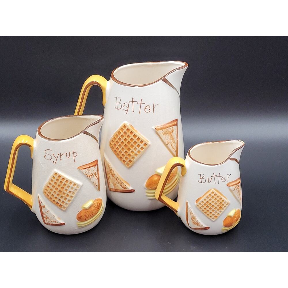 Napcoware Pitcher Set Batter Syrup Butter Breakfast Ceramic Porcelain READ AS IS